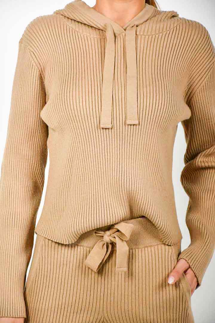 Picture of Ribbed Hoodie-Beige