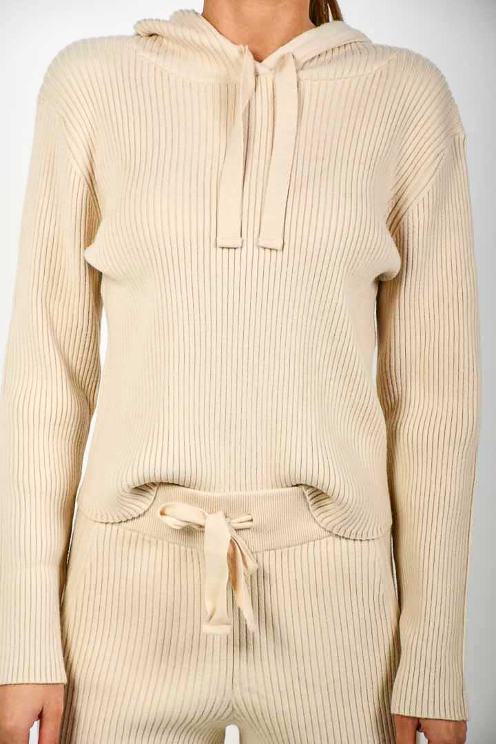 Picture of Ribbed Hoodie-Crème