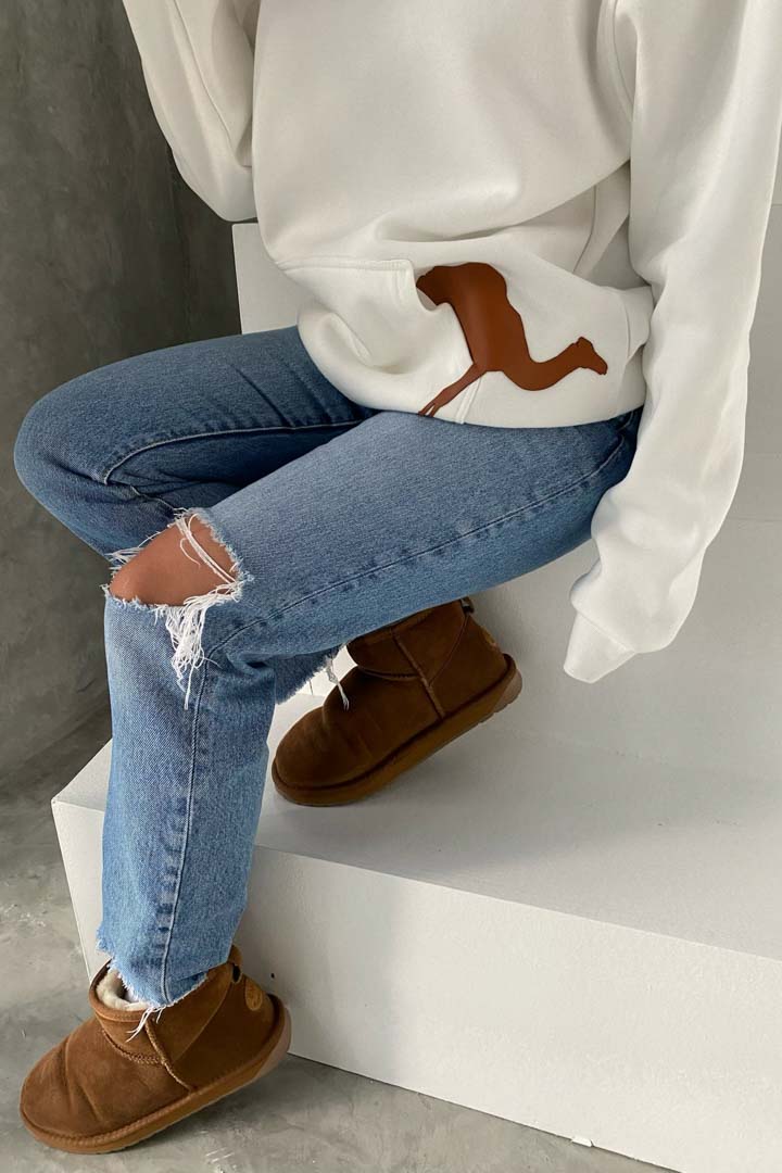 Picture of Camel Leather Hoodie-White
