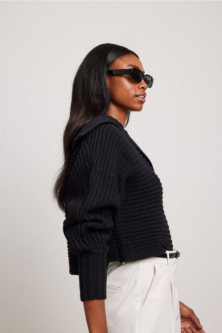 Picture of Big Collar Chunky Knitted Sweater-Black
