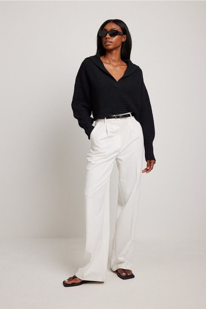 Picture of Big Collar Chunky Knitted Sweater-Black