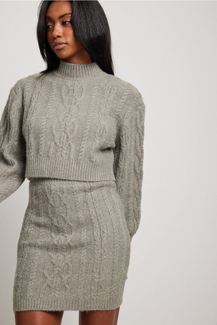 Picture of Cable Knitted Short Sweater-Grey