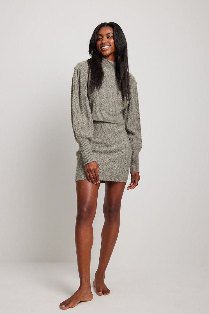 Picture of Cable Knitted Short Sweater-Grey