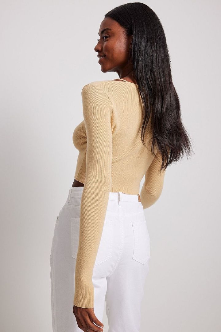 Picture of Fine Knitted Strap Detail Top-Beige