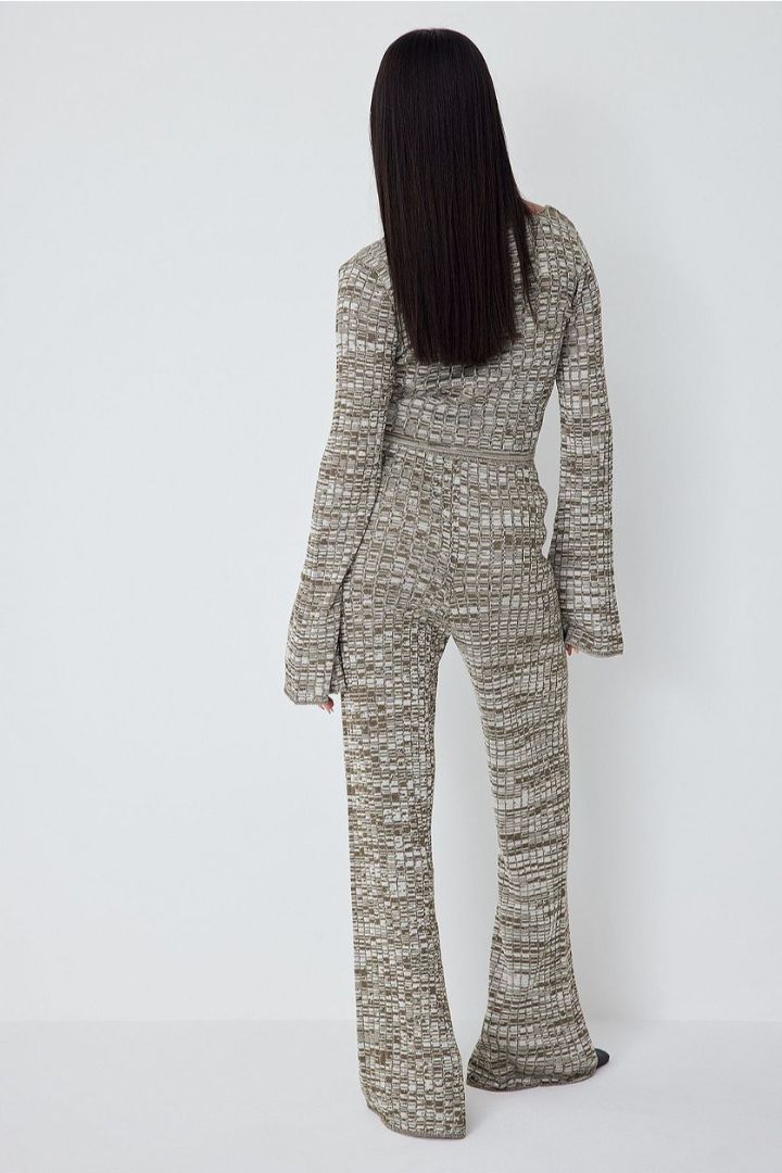 Picture of High Waist Melange Knitted Trousers-Green