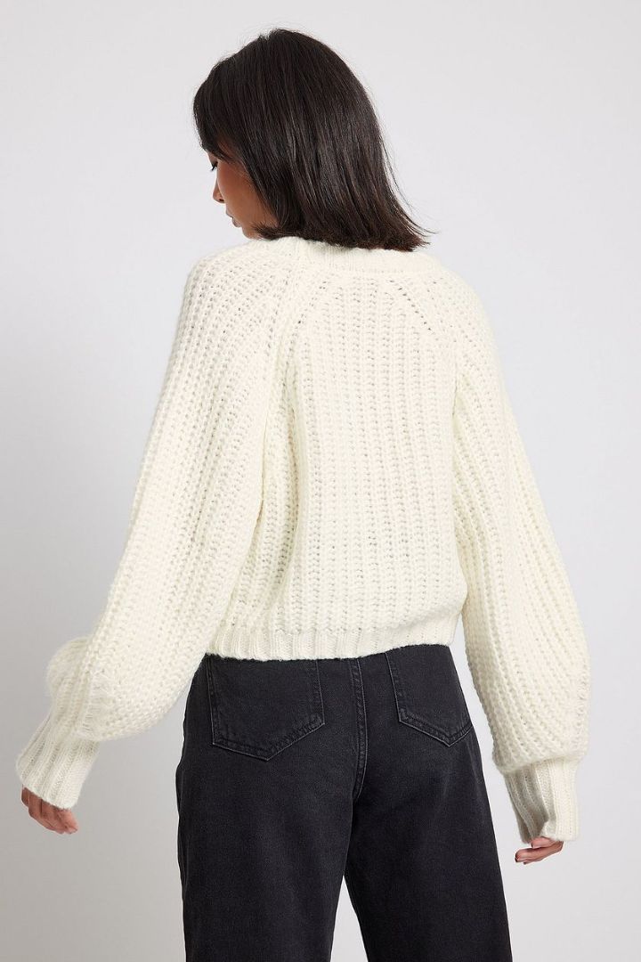 Picture of Knitted V-Neck Cardigan-Creme 