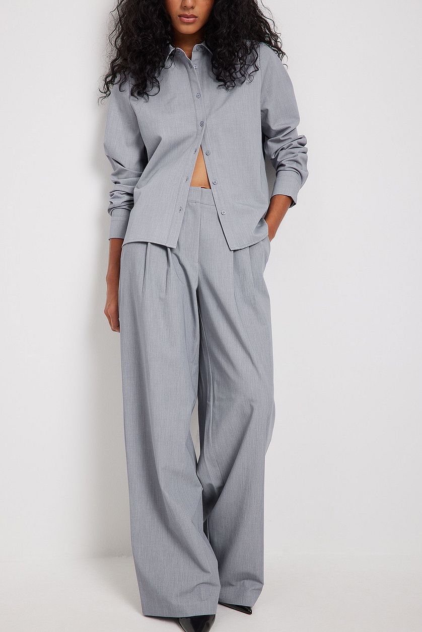 Picture of Mid Waist Wide Leg Pleated Suit Pants-Grey