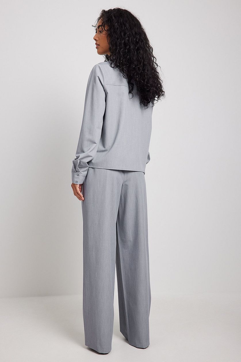 Picture of Mid Waist Wide Leg Pleated Suit Pants-Grey