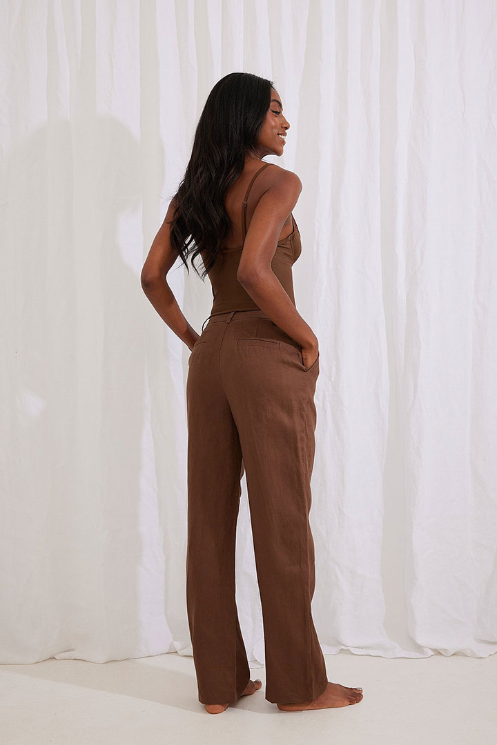 Picture of Linen Suit Trousers-Brown