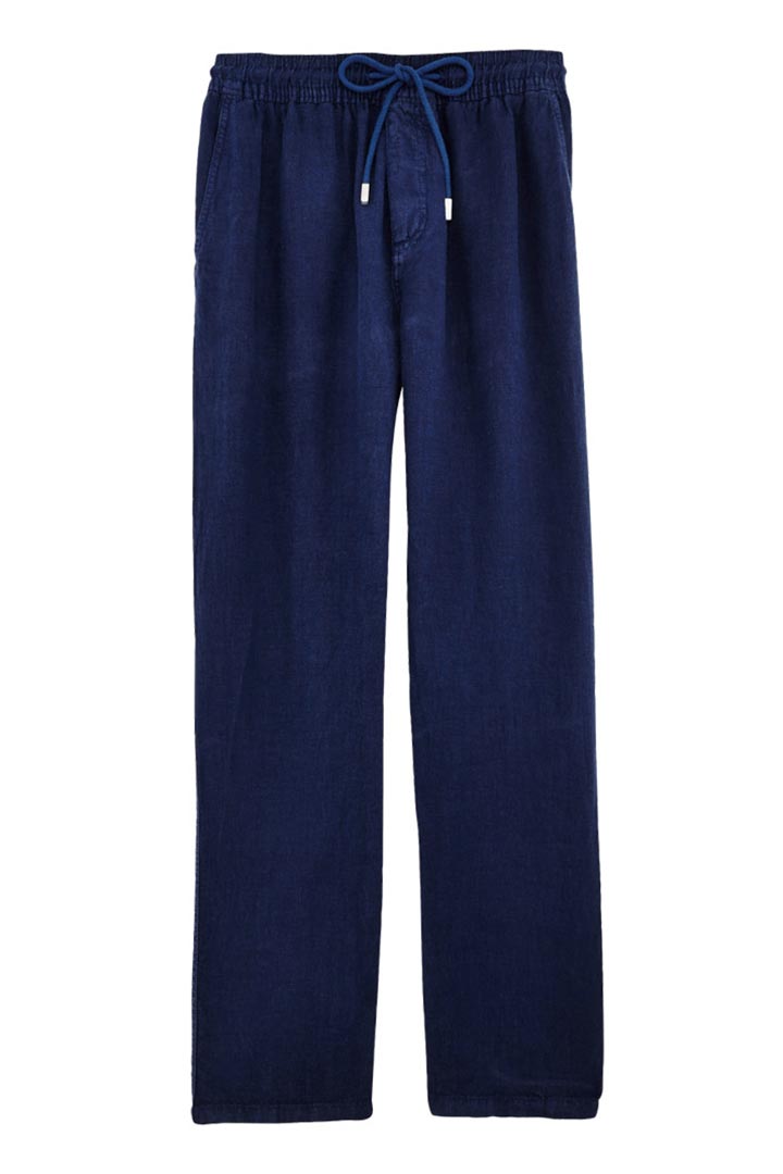Picture of Men Linen Pants Solid-Navy