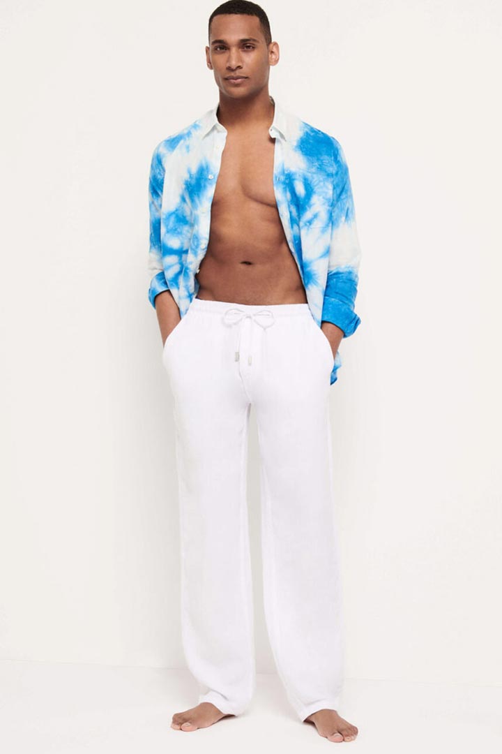 Picture of Men Linen Pants Solid-White