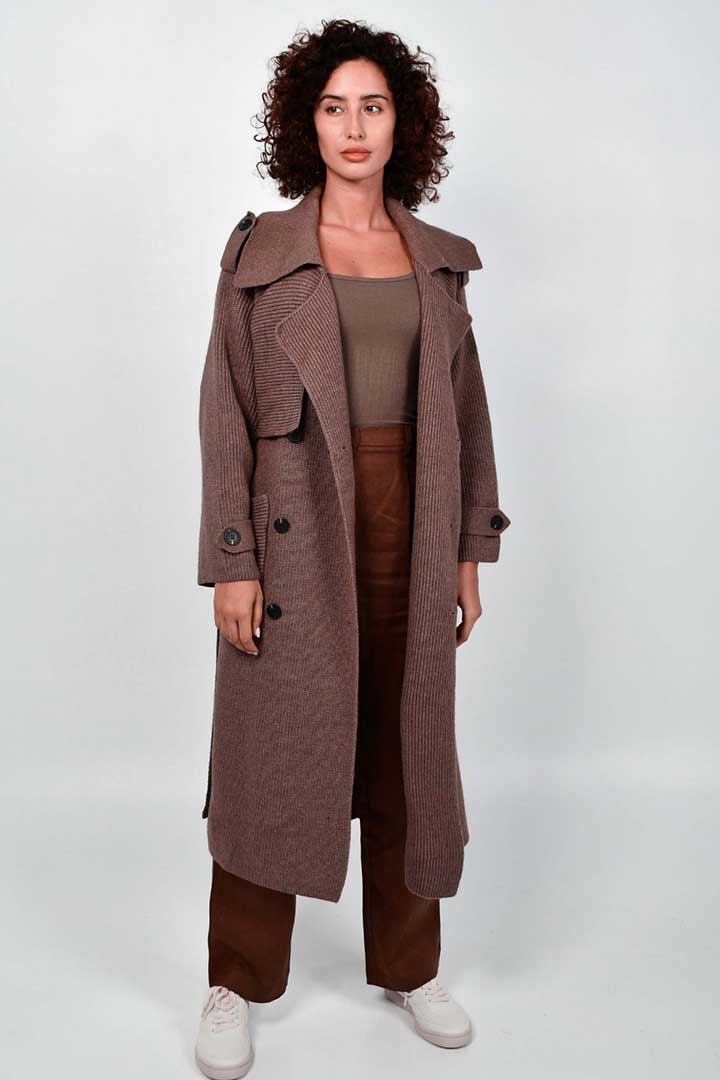 Picture of Knitted Trench Coat-Chocolate Brown