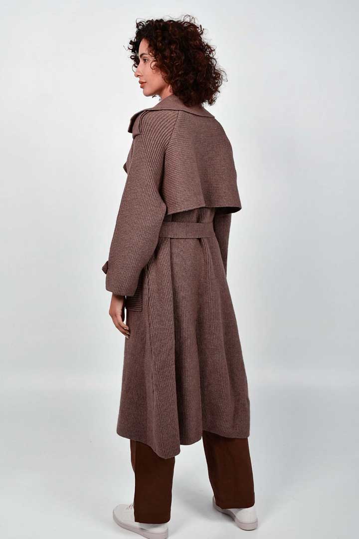 Picture of Knitted Trench Coat-Chocolate Brown