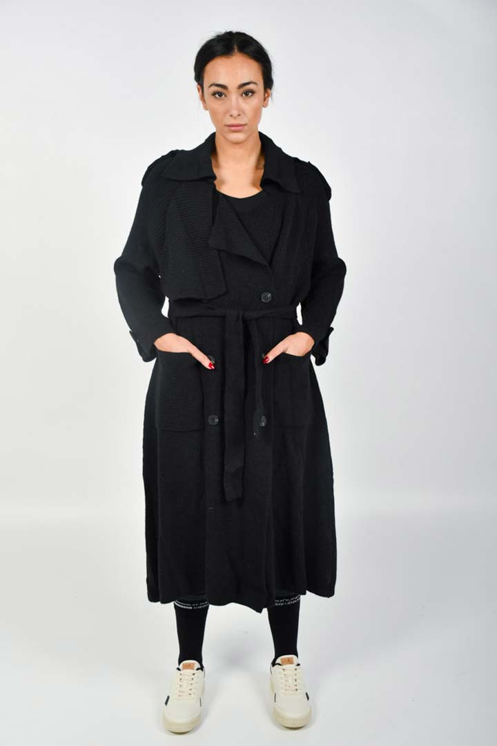 Picture of Knitted Trench Coat-Black
