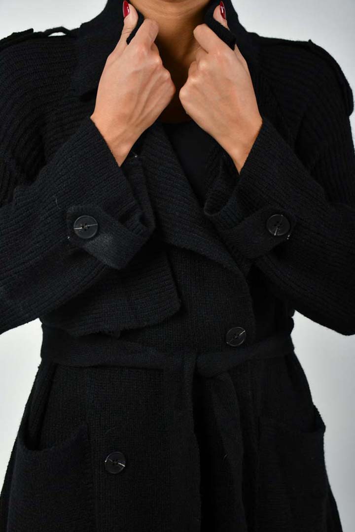 Picture of Knitted Trench Coat-Black