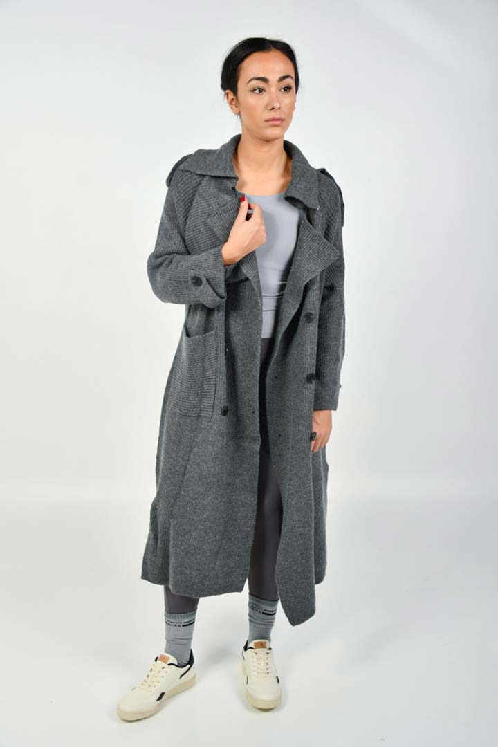 Picture of Knitted Trench Coat-Grey
