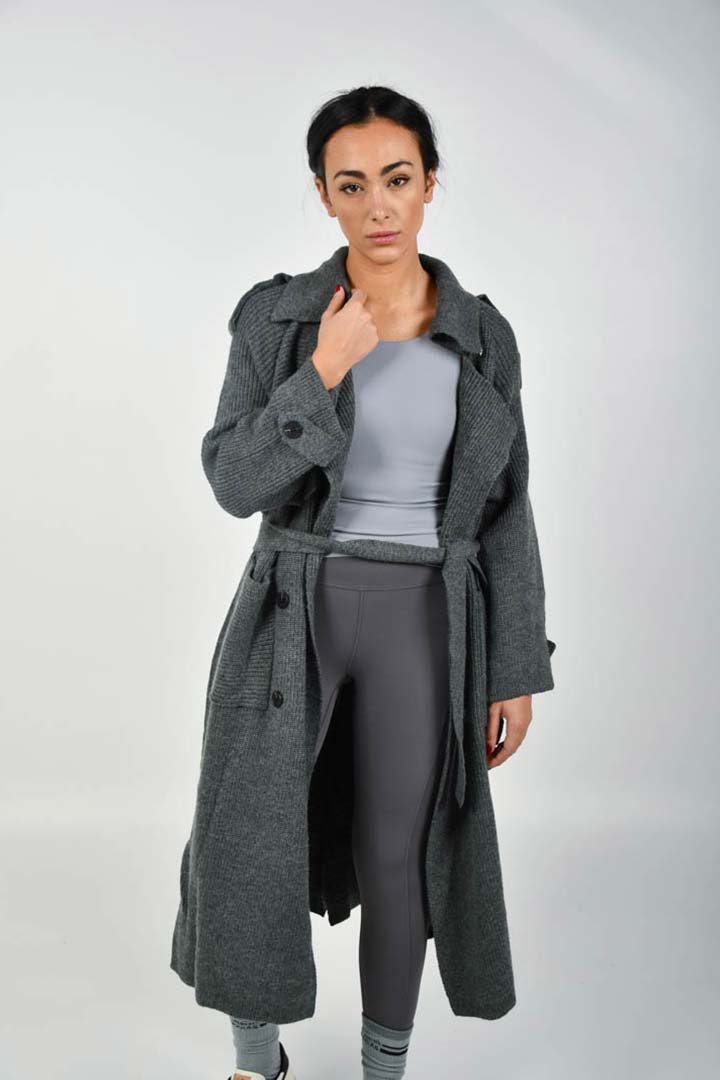 Picture of Knitted Trench Coat-Grey