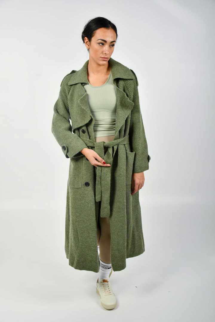 Picture of Knitted Trench Coat-Green