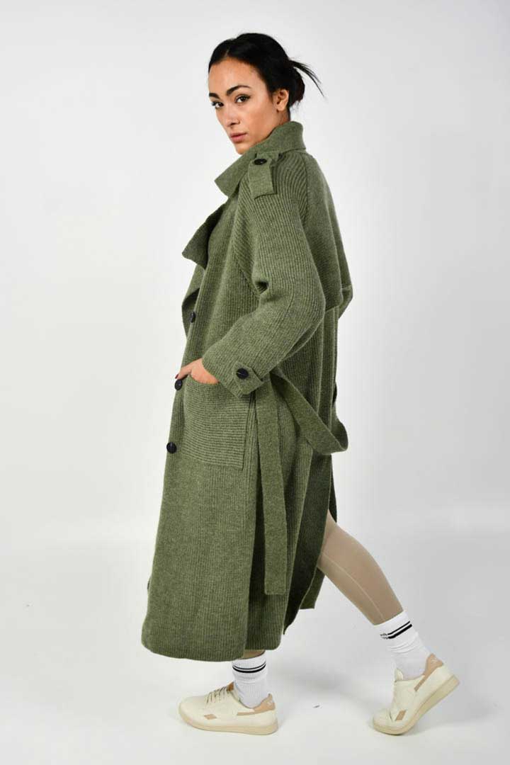 Picture of Knitted Trench Coat-Green