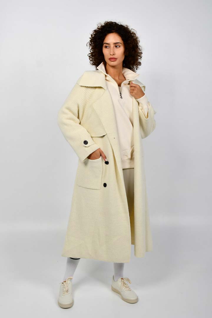 Picture of Knitted Trench Coat-Creme