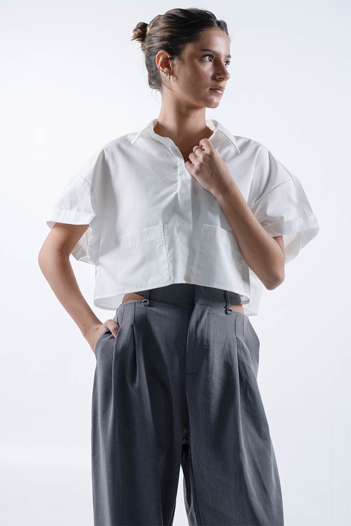 Picture of Cropped Short Sleeve Shirt-White