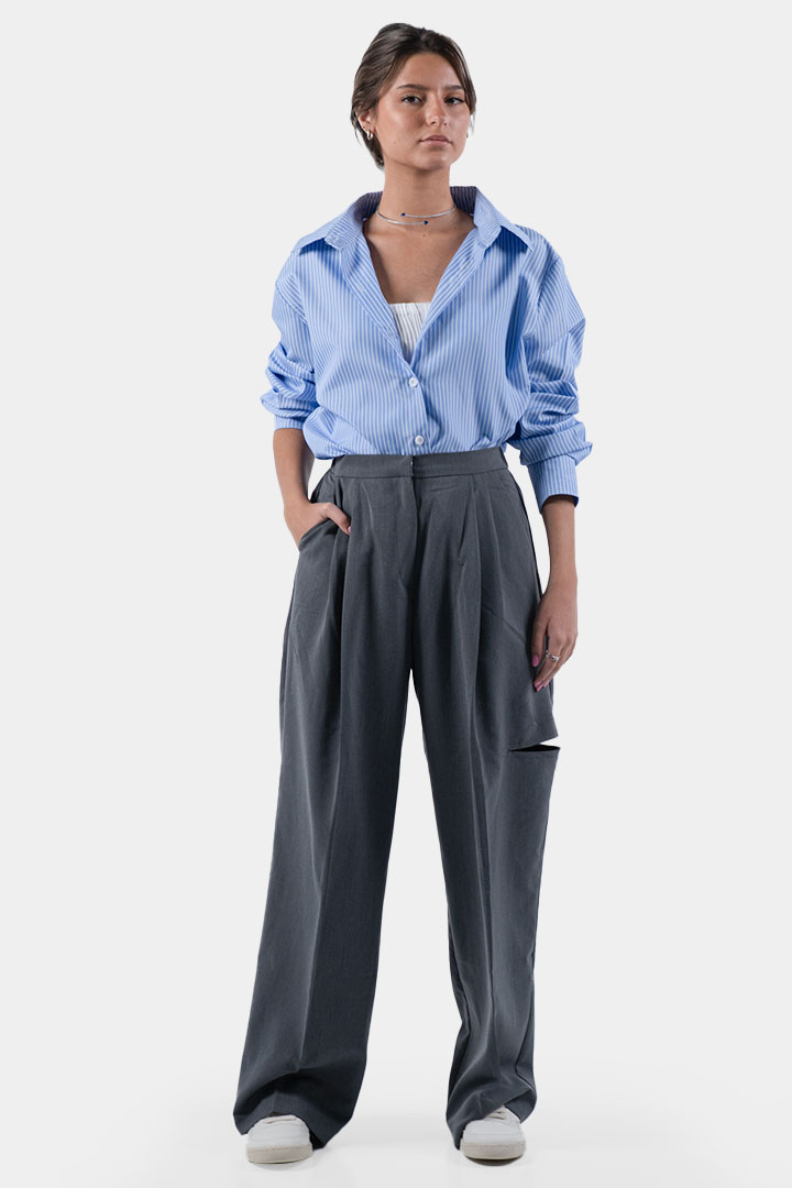 Picture of Side Slit Trousers-Grey