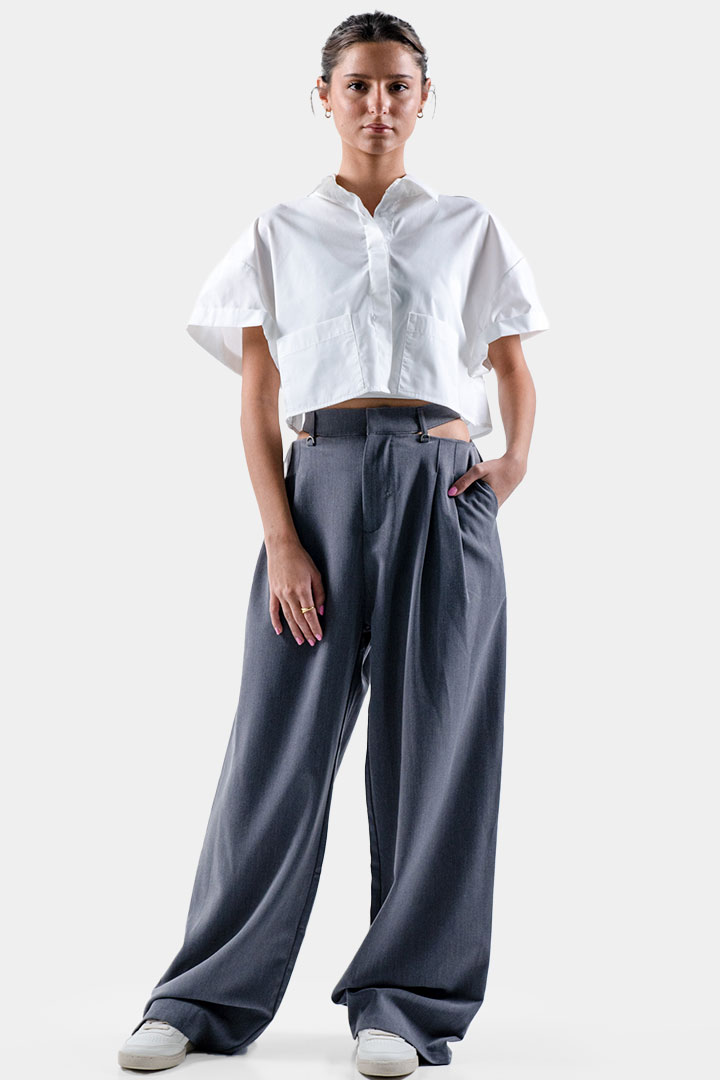 Picture of Waist Cut Out Trousers-Grey