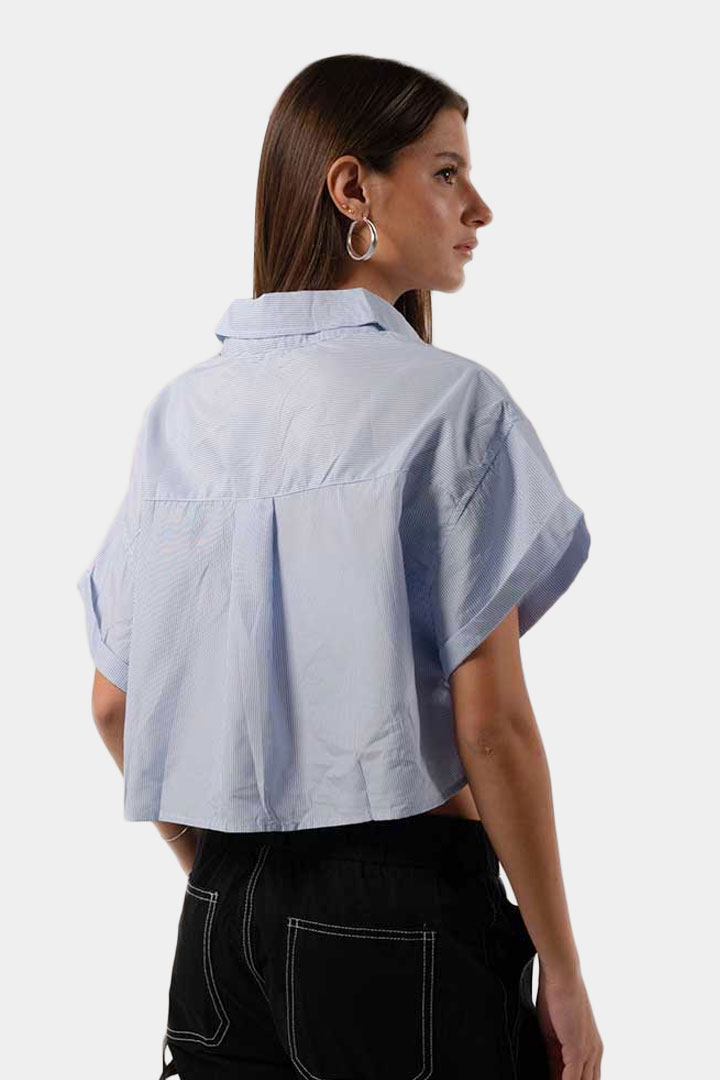 Picture of Cropped Short Sleeve Shirt-Blue