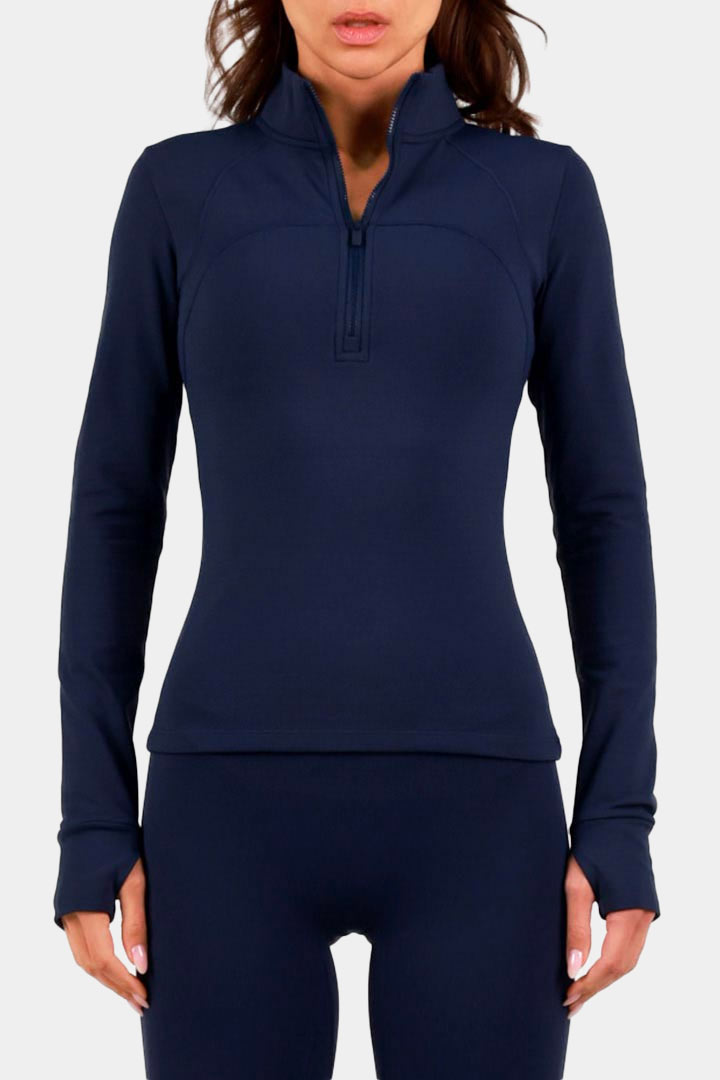 Picture of Quarter Zip Fitted Pullover-True Navy 