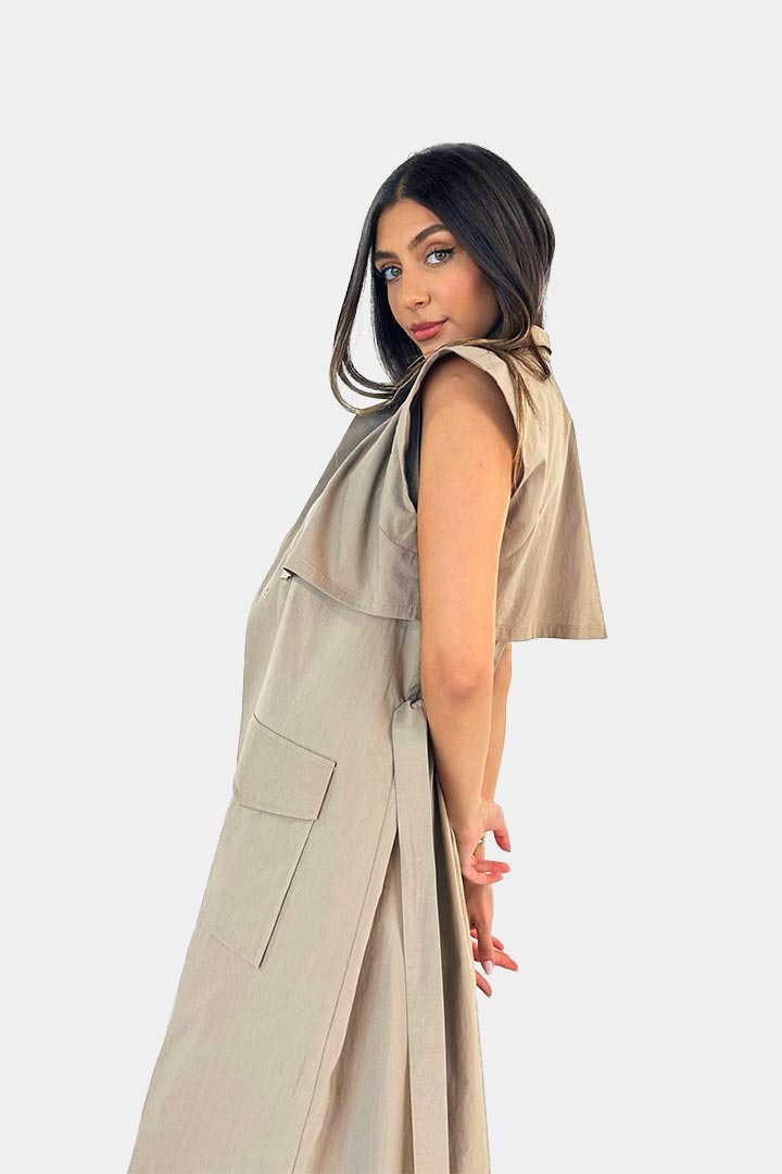 Picture of Sleeveless Double Breasted Trench Coat-Beige