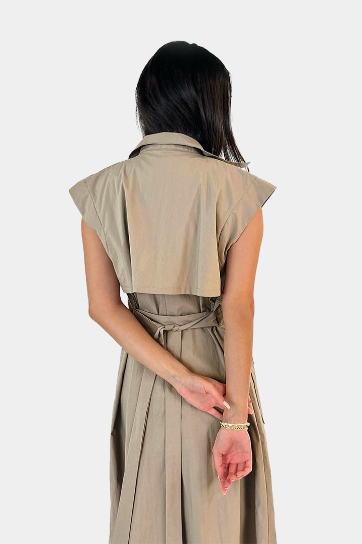 Picture of Sleeveless Double Breasted Trench Coat-Beige