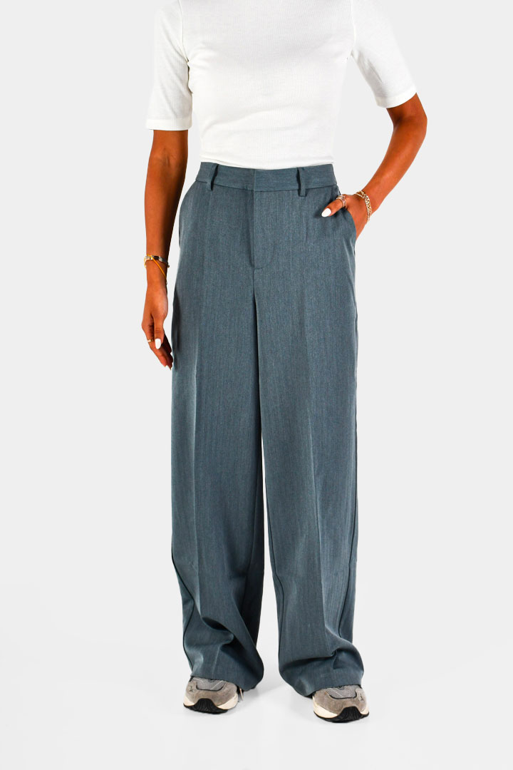 Picture of Mid Waist Straight Trousers-Blue