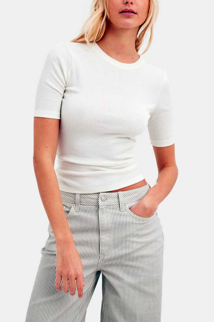 Picture of Round Neck Ribbed Top-Creme