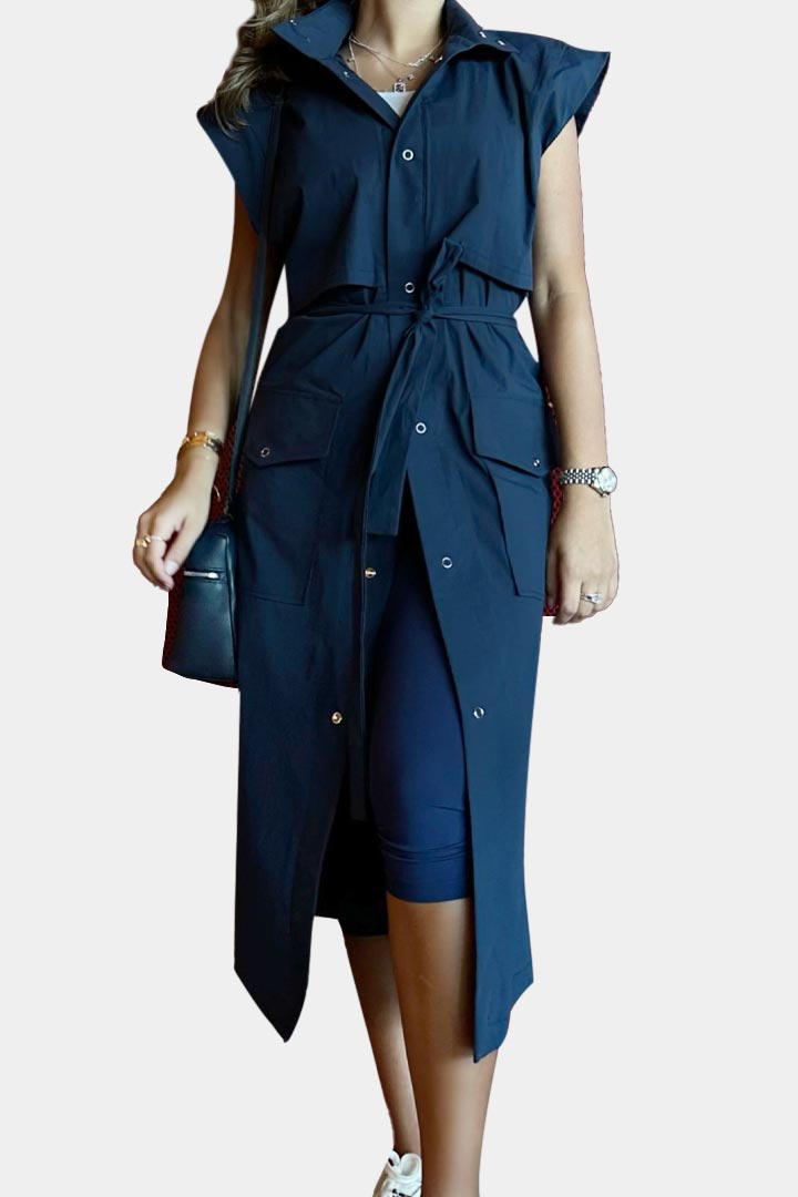 Picture of Sleeveless Trench Coat-Navy