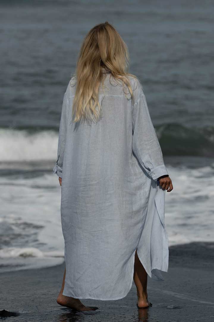 Picture of Linen Shirt Dress-Blue