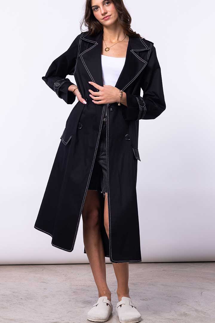 Picture of Ribbon Trench Coat-Black