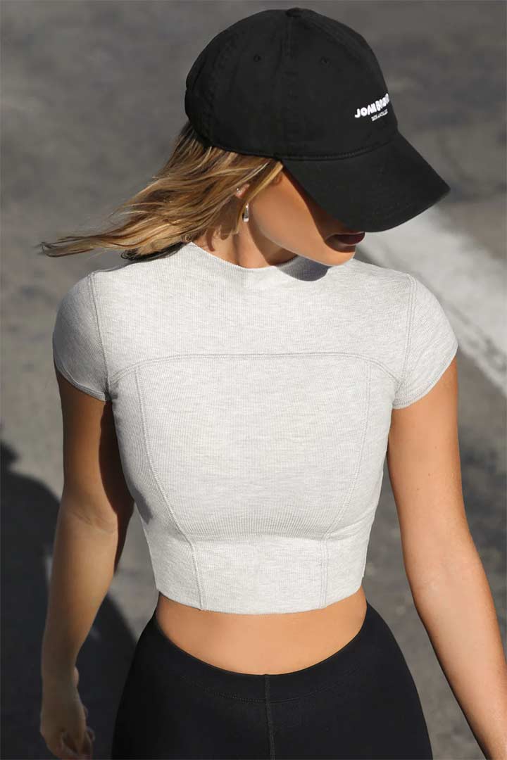 Picture of Contrast Stitch Crop Tee - Grey Rib