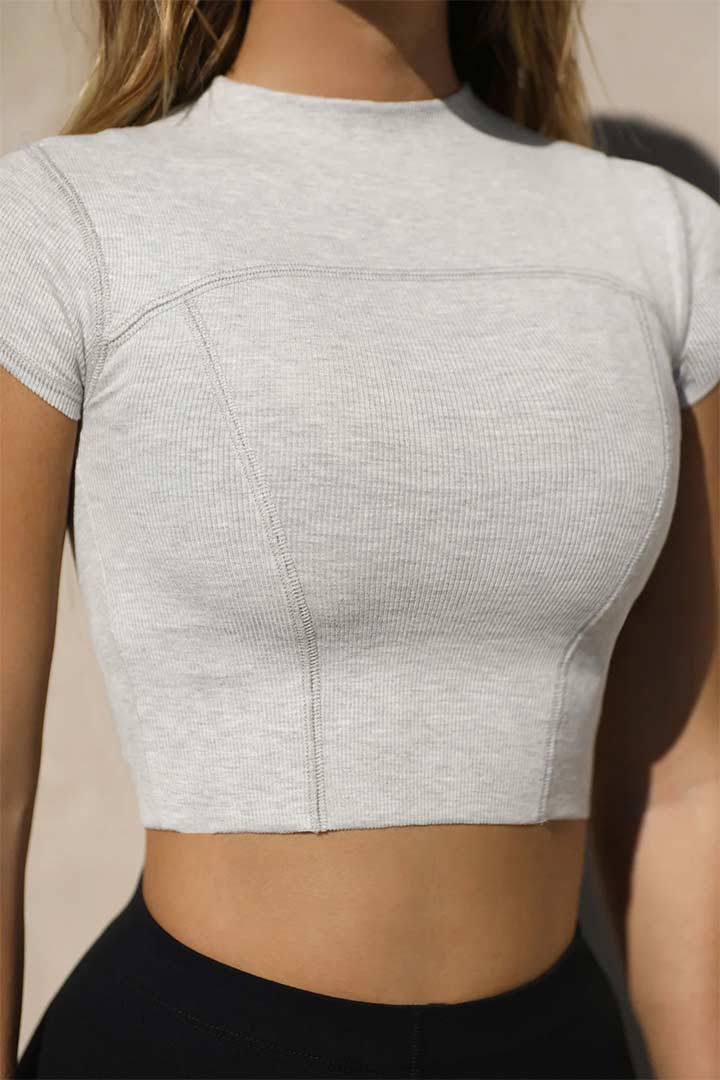 Picture of Contrast Stitch Crop Tee - Grey Rib