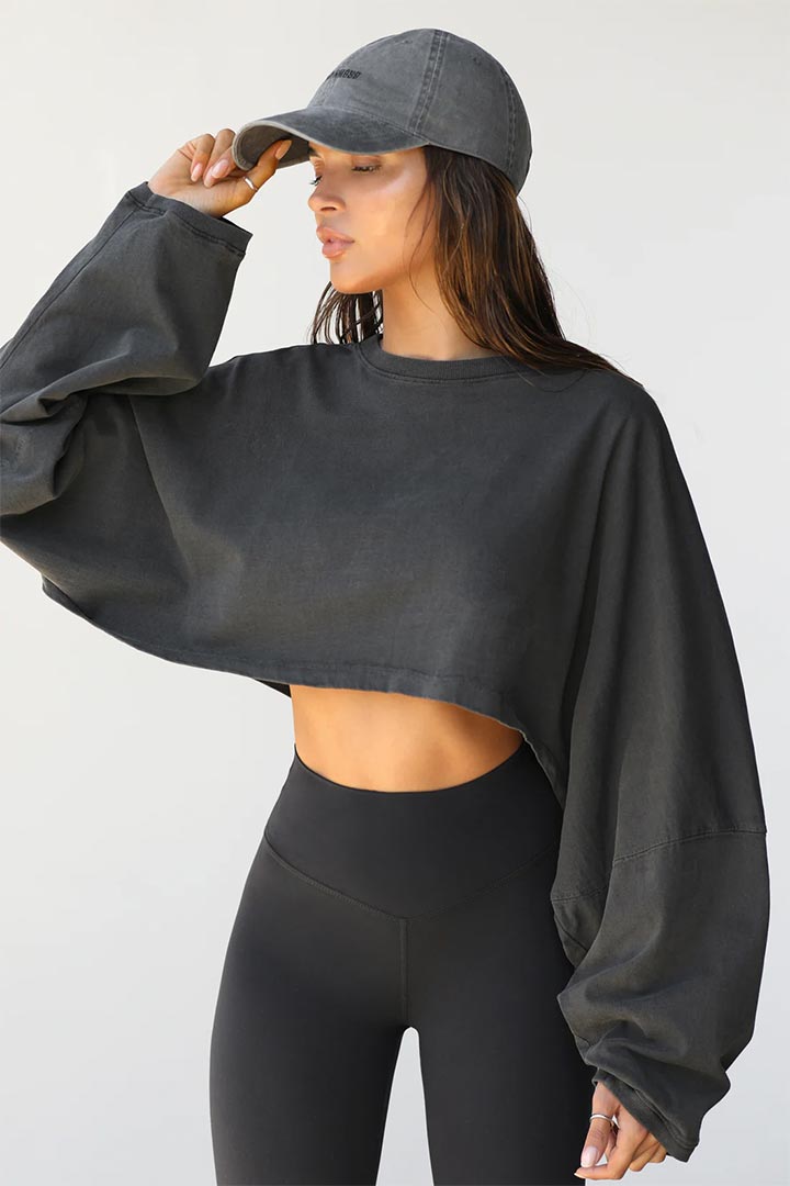 Picture of Slouchy Crop Long Sleeve - Washed Black Cotton