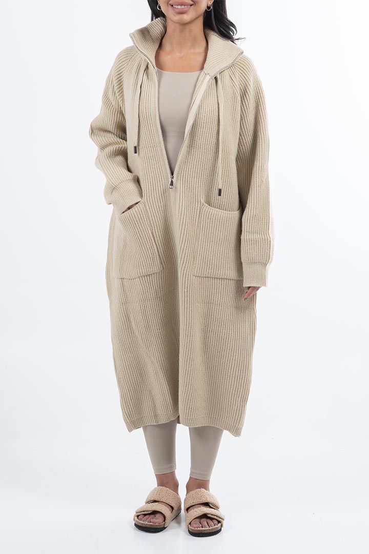 Picture of Long zip up Cardigan - Beige