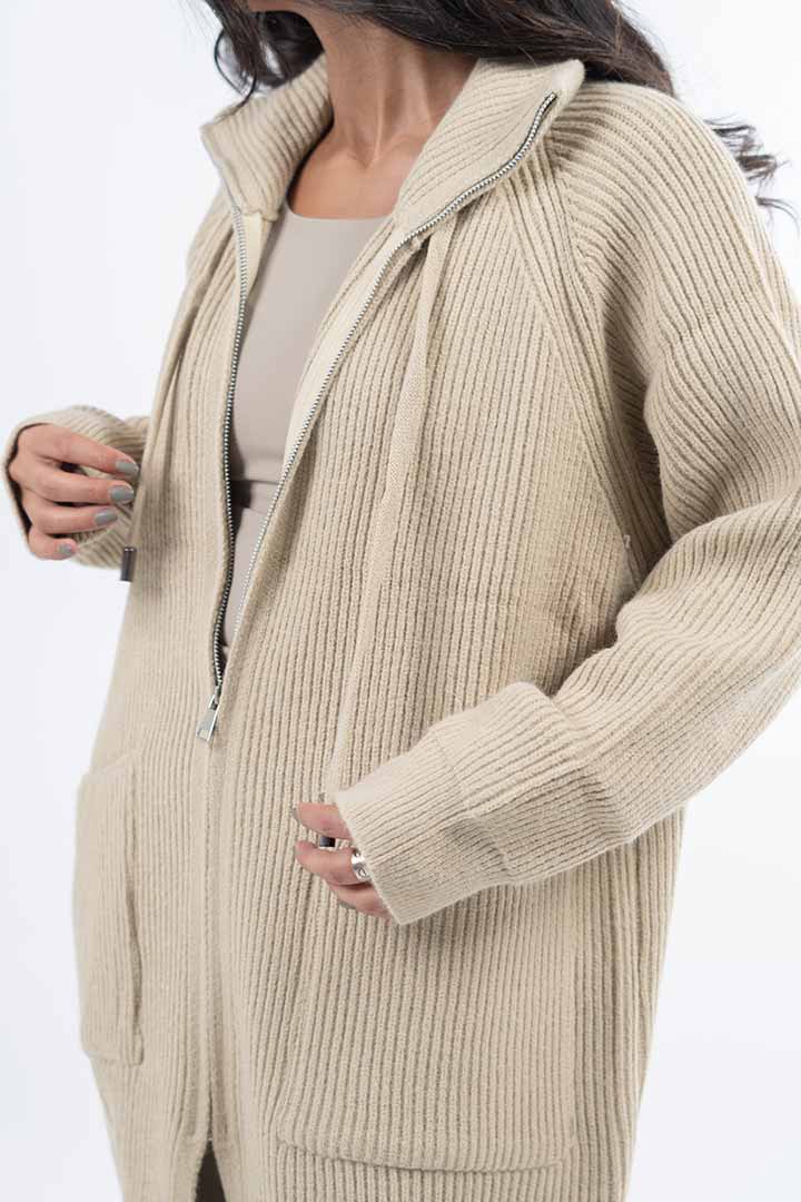 Picture of Long zip up Cardigan - Beige