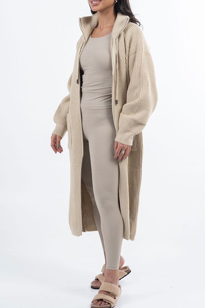 Picture of Long zip up Cardigan - Beige