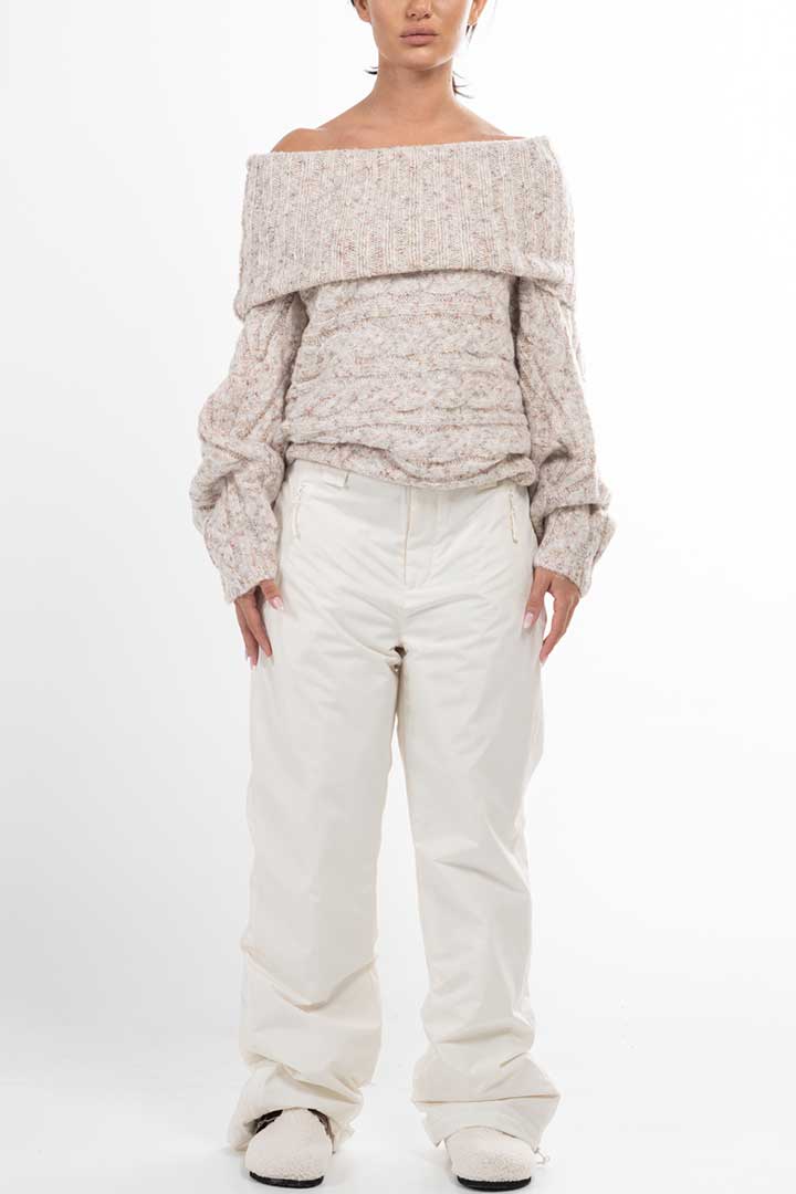 Picture of Off Shoulder Knitted Pullover-Beige