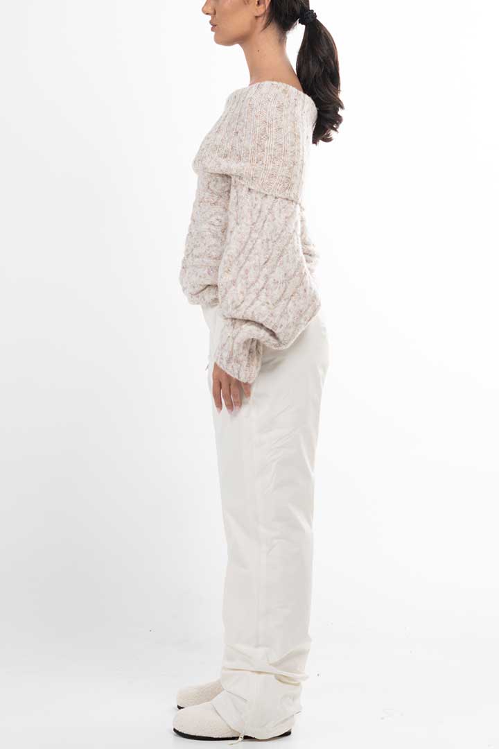 Picture of Off Shoulder Knitted Pullover-Beige