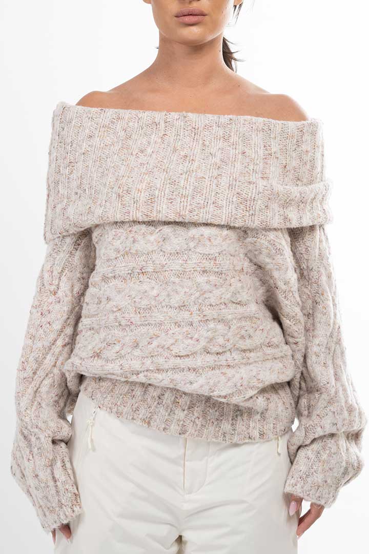 Picture of Off Shoulder Knitted Pullover-Beige