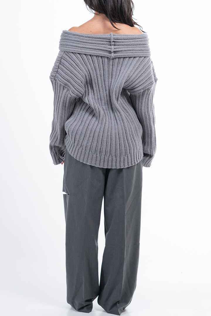 Picture of Knitted Off Shoulder Sweater-Grey