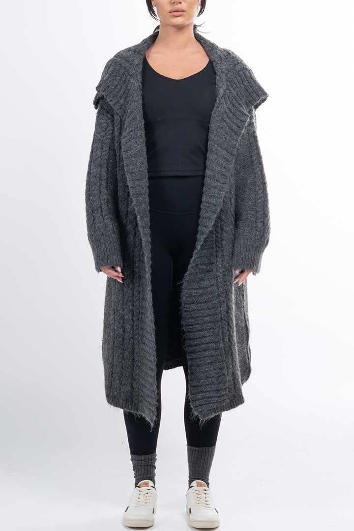 Picture of Mid Knitted Cardigan-Heather Grey