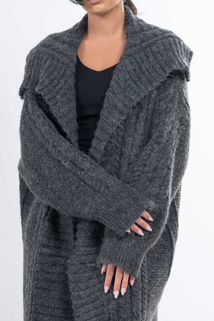 Picture of Mid Knitted Cardigan-Heather Grey