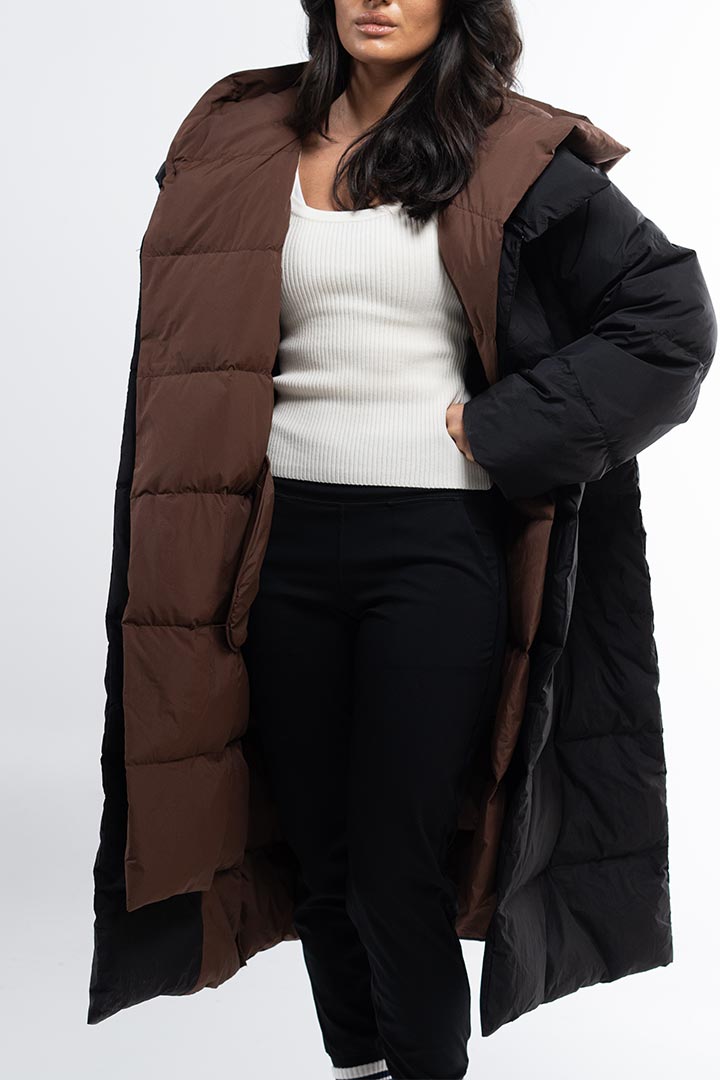 Picture of Double Layered Midi Puffer-Black