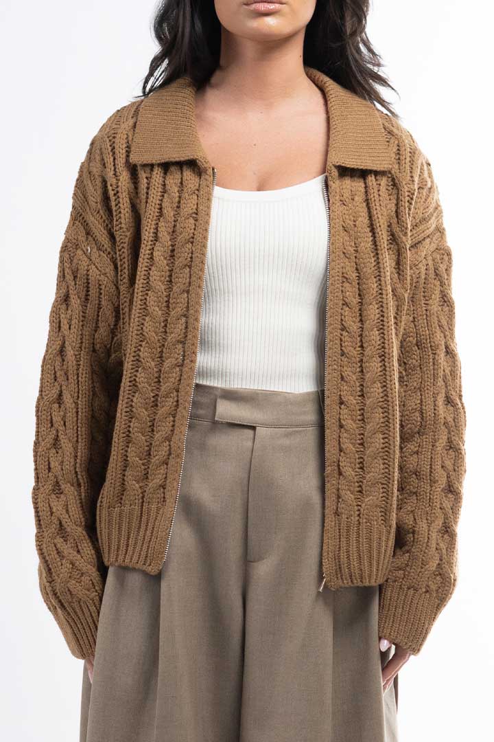 Picture of Knitted Zip up Jacket-Brown